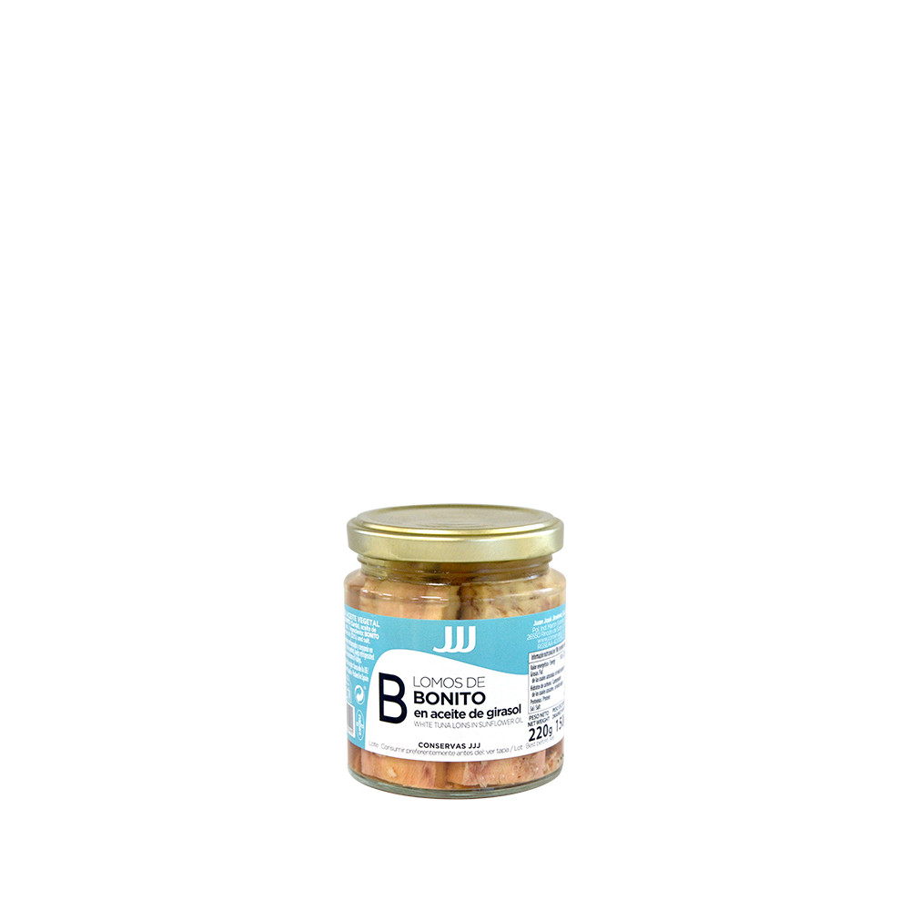 Lomos de Bonito en aceite girasol 250ml cristal JJJ