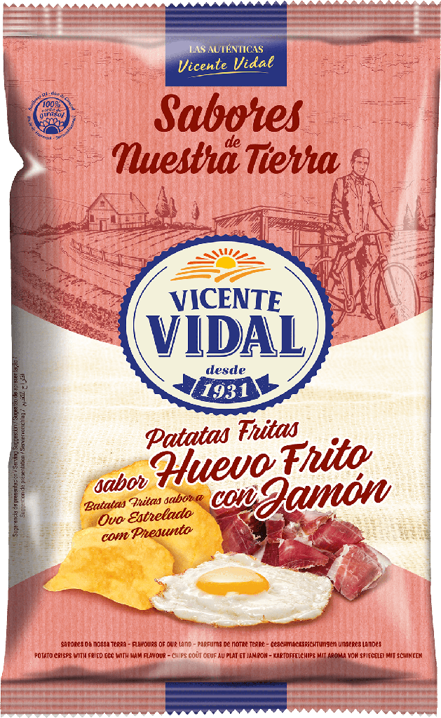 Patatas fritas sabor huevo frito con jamon 125g